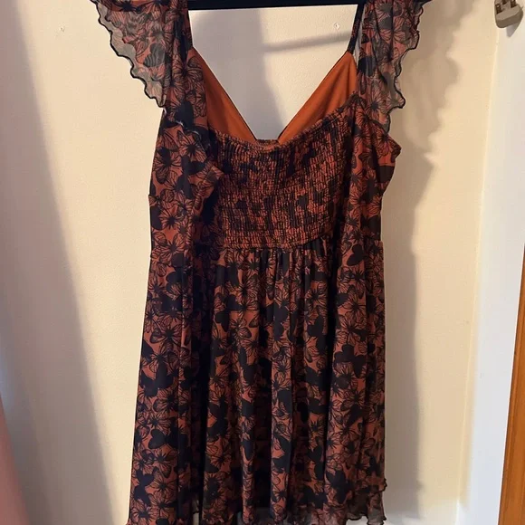 Black and Orange Butterfly Floral Mini Dress Autumnal - Picture 3 of 5